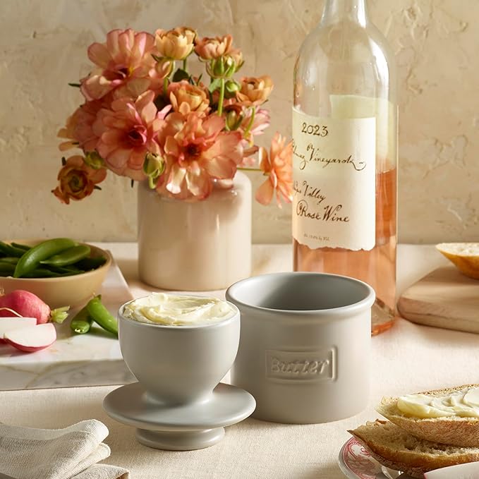 Butter Bell - The Original Butter Bell crock by L Tremain, a Countertop French Ceramic Butter Dish Keeper for Spreadable Butter, Café Matte Collection, Stone