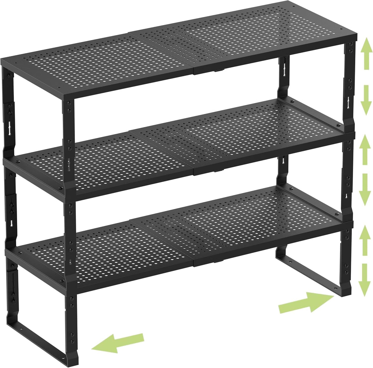 Heavy-Duty Adjustable Metal Shelf Organizer - Expandable & Stackable Pantry Storage Rack for Kitchen, Bathroom, RV, Cabinets(3 Packs/Black, Large)