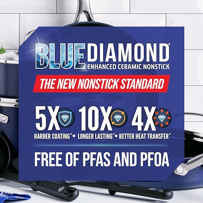 Blue Diamond 8.5” Universal Tempered Glass Lid, Frying Pan Skillet, Sauté, Saucepan, Stockpot, Oven Safe to 350°F, Dishwasher Safe, Stainless Steel Handle, Clear