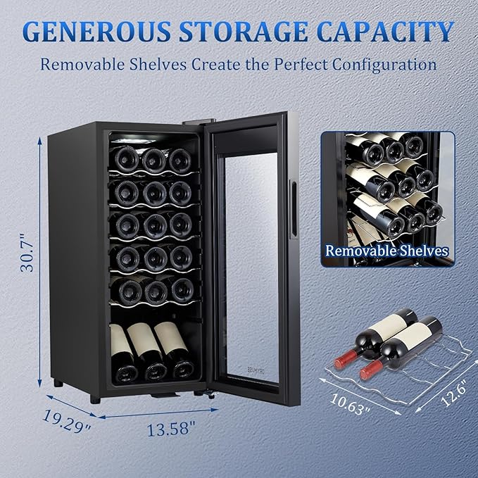 18 Bottle Compressor Wine Cooler Refrigerator with Lock, Freestanding Wine Fridge, 41°F-64°F Digital Temperature Control, Large Wine Cellar for Red, White, Champagne, and Sparkling Wine – Black