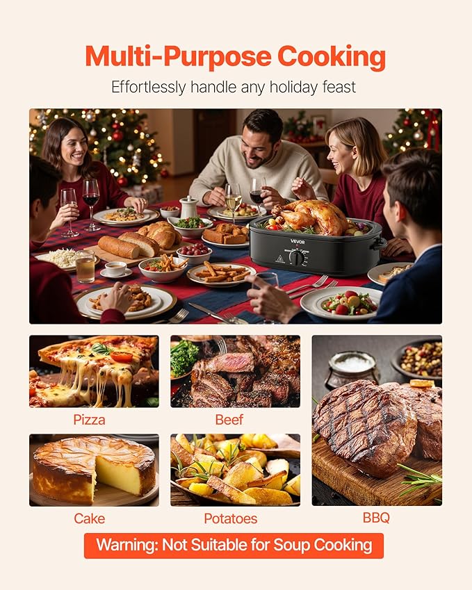 VEVOR Roaster Oven, 18QT Fast-Cooking Turkey Roaster, 150-450℉ Adjustable Temperature Turkey Oven with Self-Basting Lid, Removable Pan and Rack, Defrost & Warm Function, Electric Roasting Pan for Home