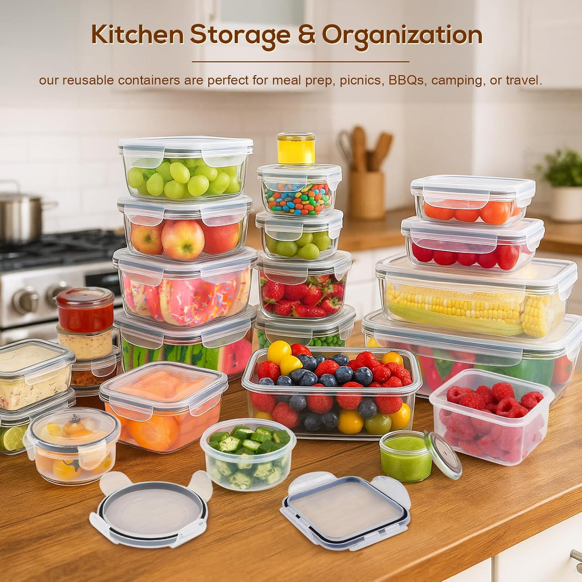 50 PCS Thicker Food Storage Containers with Lids, Clear Stackable Airtight Leakproof Reusable Plastic Meal Prep Container Set for Kitchen Storage/Lunch, Fridge/Microwave Safe with Labels&Pen