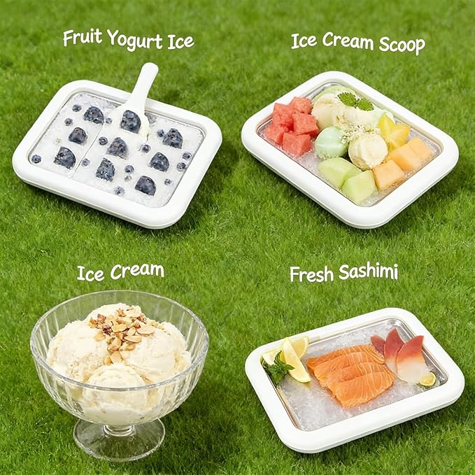 Rolled Ice Cream Maker, New At-Home Ice Cream Roller Maker, DIY Fun Family Activity Instant Ice Cream Tray with Instant Freeze Tray and 2 Scrapers(White+Green)