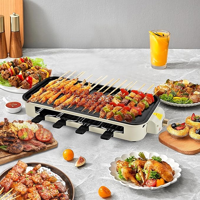 Pukomc Electric Indoor Grill,2 in 1 Indoor Grills for Kitchen with Grill Net & Non-Stick Cooking Removable Plate, Temperature Control, Dishwasher Safe, 1800W Large Smokeless Griddle