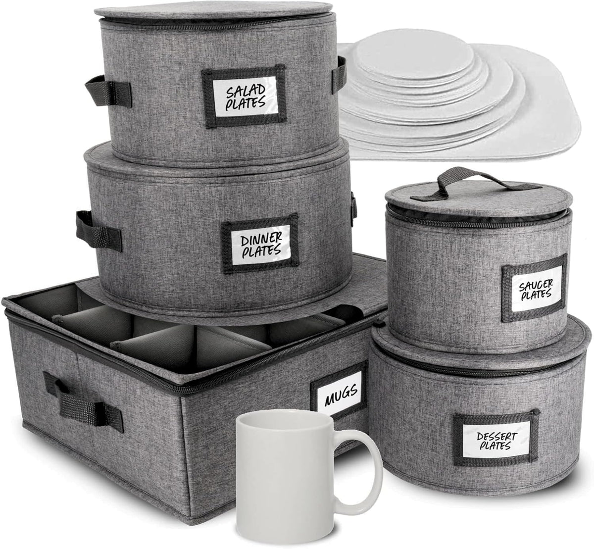 HOMELUX THEORY 5pcs Hard Shell China Storage Containers, Mug Storage Box & Plate Storage Containers, Heavy Duty Dinnerware and Coffee Cup Storage Box with Lid for Packing Dinner Plates and Glassware