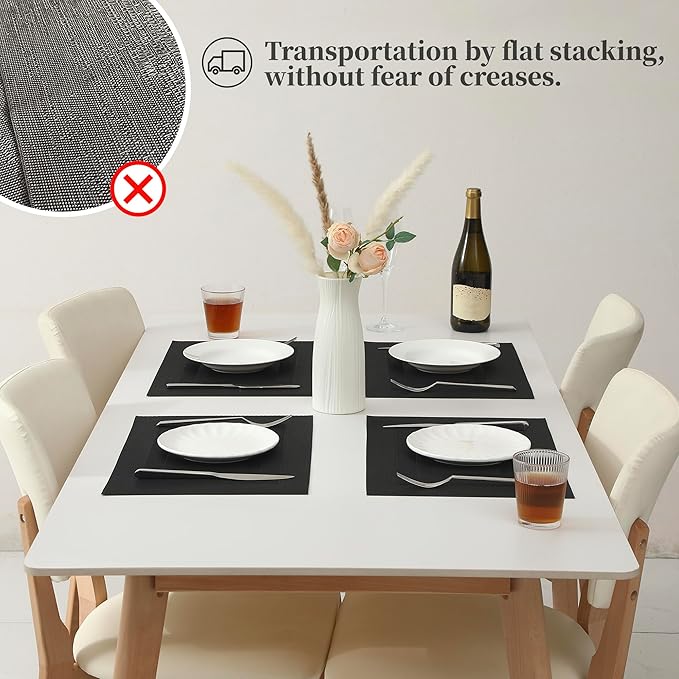 Leetaltree Black Frame Placemats Set of 6 - Heat Resistant Non-Slip Place mats for Dining Table, Washable Durable PVC Vinyl Woven Table Mats（Black Frame, 6）