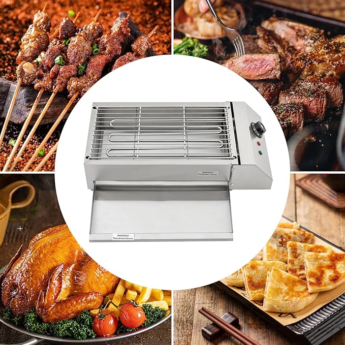 Electric Grill Griddle, Commercial Electric Indoor BBQ Grill with Temperature Control to 572°F, Removable Grill and Griddle Plates, Portable Stainless Steel Barbecue Oven Grill