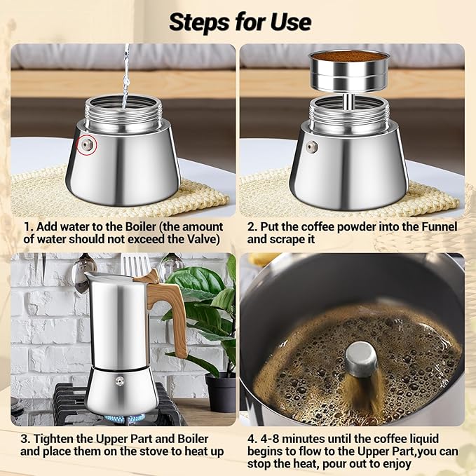 No Coating 12 Cup Moka Pot Thickened 304 Stainless Steel Stovetop Espresso Coffee Maker 600ml 20oz Mocha Percolator Greca Cuban Ideal for Making Rich Authentic Italian Café