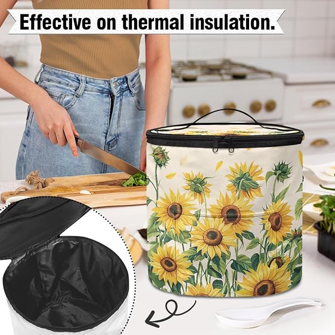 Sunflower Pressure Cooker Cover for Picnic Air Fryer Carry Bag Slow Cooker Cover Kitchen Round Applicances Storage Bag (Enclosed on the Bottom)