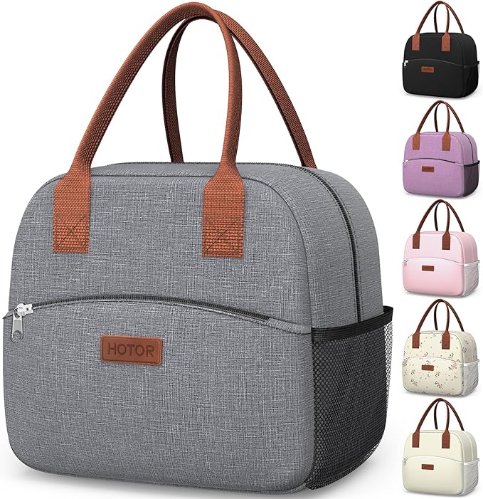 HOTOR Lunch Bag for Women & Men - Wear-Resistant Insulated Lunch Box with Large Capacity, Multi-Functional Cooler Bag for Office, Picnic, Grey, 10L, 10.60" x 5.90" x 9.50"