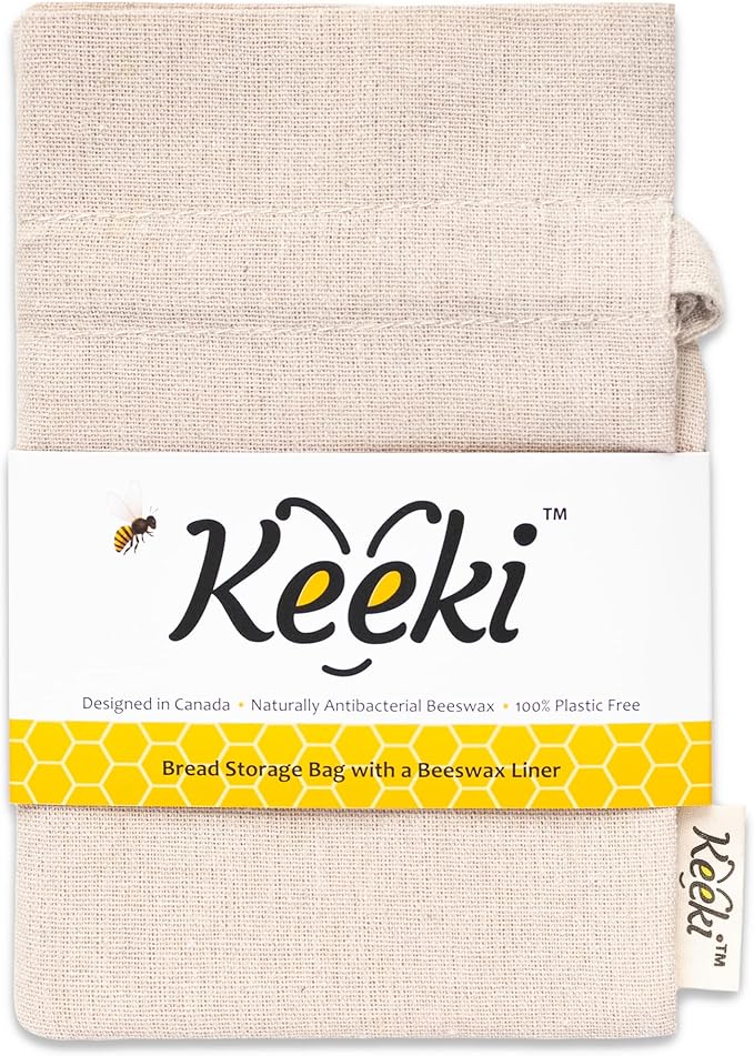 Keeki Bag - The Original Beeswax Lined Bread Bag for Homemade & Sourdough | Reusable Linen Bread Storage | Beeswax Wrap Alternative | Plastic-Free Storage w/Wide Drawstring Closure (Natural)