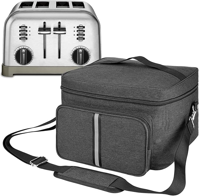 Storage Shoulder Bag Compatible with Most 4-slice Toasters, Toaster Portable Storage Bag with zipper for Most 4-slice Toasters and Extra Accessories (Dark Grey)