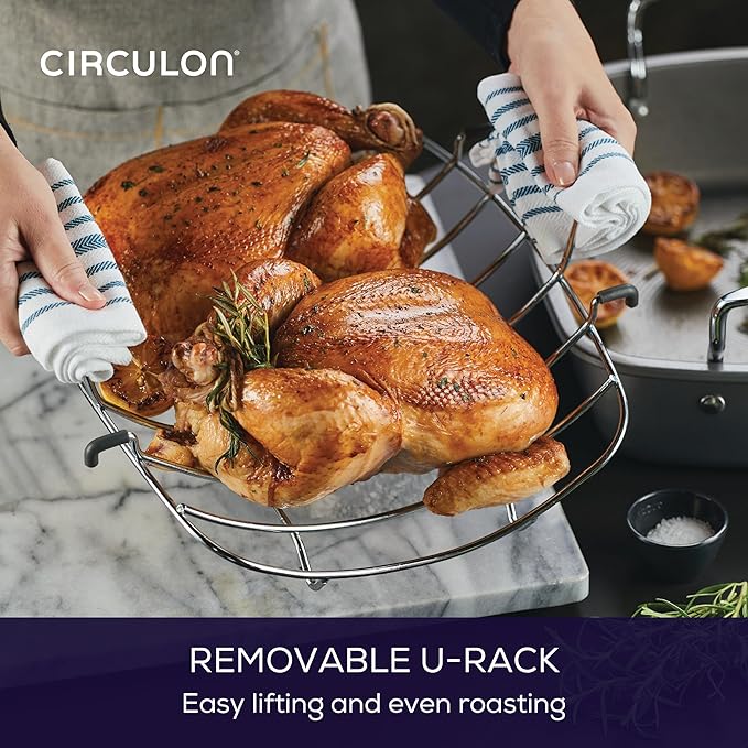Circulon Nonstick Roasting Pan/Roaster with Rack - 17 Inch x 13 Inch,Gray,(Pack of 3)