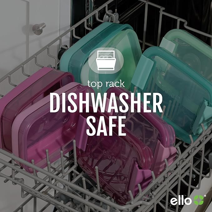 Ello 2-Pack Lunch Stack Plastic Food Storage Container Bento Box with Airtight, Leak-Proof Locking Plastic Lids and Silicone Base, BPA-Free, Freezer, Microwave, and Dishwasher Safe, Guava