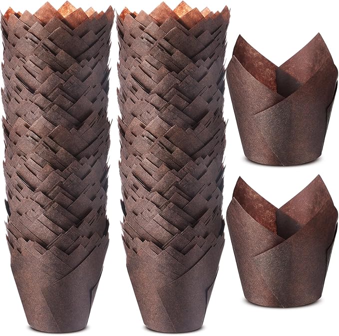 Motiskyy 600 Pcs Jumbo Muffin Liners for Baking 2-1/4" x 4" Large Tulip Cupcake Liners Greaseproof Cupcake Wrapper Paper for Weddings Birthday Christmas Anniversaries Party (Brown)