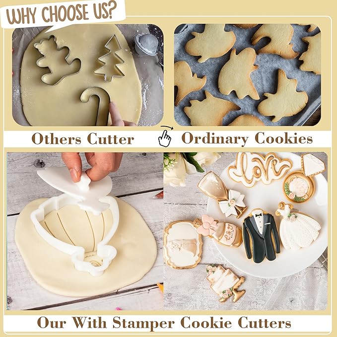 Wedding Cookie Cutters Cutter Bow Molds 3.5" with Plunger Stamps Baking Dough Tools Cake Shapes PLA Accessories for Birdesmaid Decorative Party Kitchen Supplies