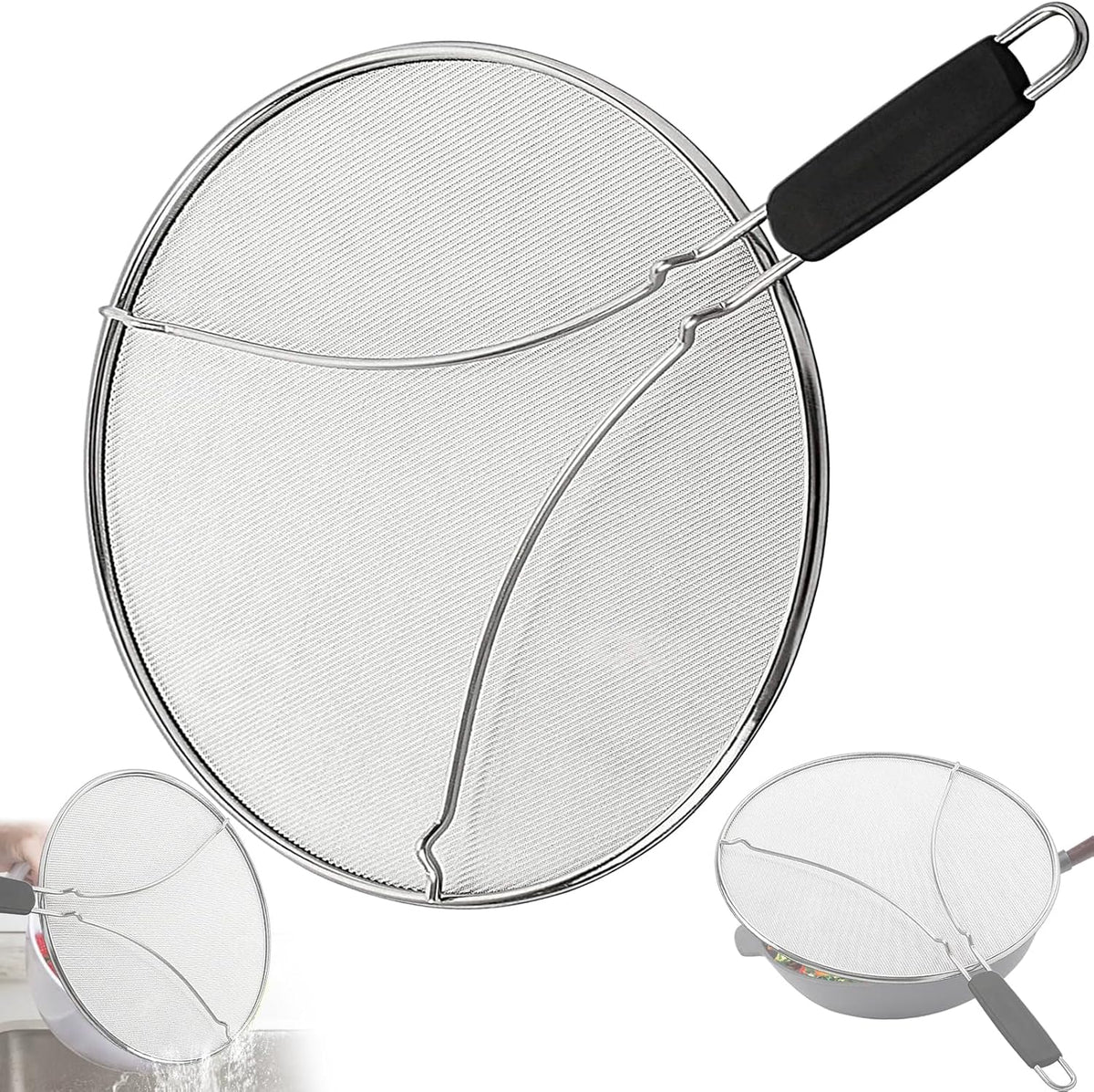 Splatter Screen for Cooking, Perforated Stainless Steel,13 Inch Stainless Steel Grease Splatter Guard, Comfortable Grip, Shield from Splashing Oil