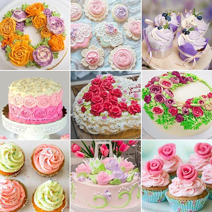 42 Pcs Russian Piping Tips Set, 8 Nozzles Flower Frosting Icing Tips Russian Ball Piping Tips for Cake Decorating Kit, 2 Couplers 30 Pastry Baking Bags 1 Cleaning Brush, 1 Reusable Silicone Bag YLYL