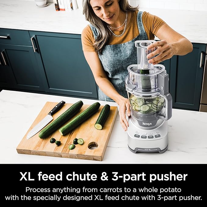 Ninja Food Processor, Professional XL, 1200 Peak-Watts, 4-in-1, Chopping, Slicing/Shredding, Purees, Dough, 12-Cup Processor Bowl, 2 Blades & 2 Discs, Feed Chute/Pusher, Black, NF701