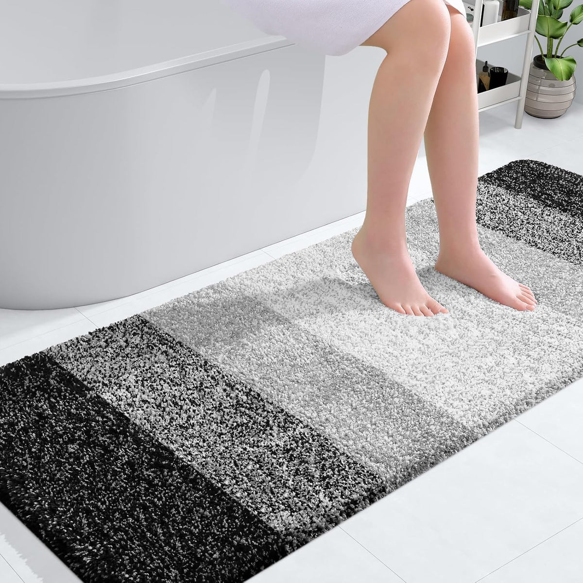 OLANLY Bathroom Runner Rugs 59x24, Extra Soft Absorbent Microfiber Bath Rugs, Rubber Backing, Quick Dry, Machine Washable Bath Mats for Bathroom Floor, Tub and Shower, Home Decor Accessories, Black
