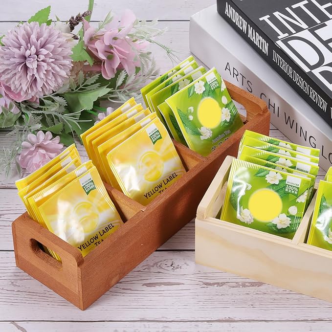 uxcell Tea Bag Organizer, 6 Compartments Pine Wood Tea Box with Handle, Tea Storage Organizer Holder for Tea Bags, Beverage Supplies Sugar Packet, Black