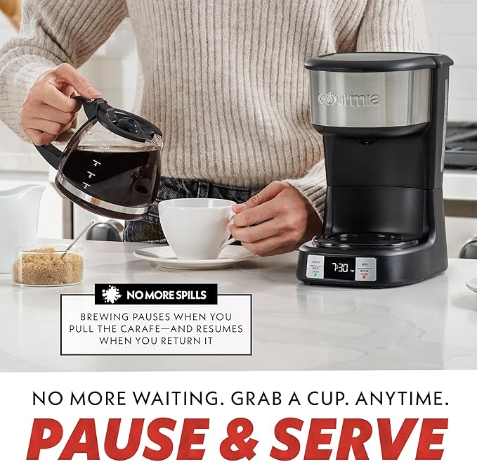Gourmia Drip Coffee Maker – 5 Cup, One-Touch Brew, Pause & Serve, Adjustable 4 Hr Keep Warm, EZ-View Water Window, Black