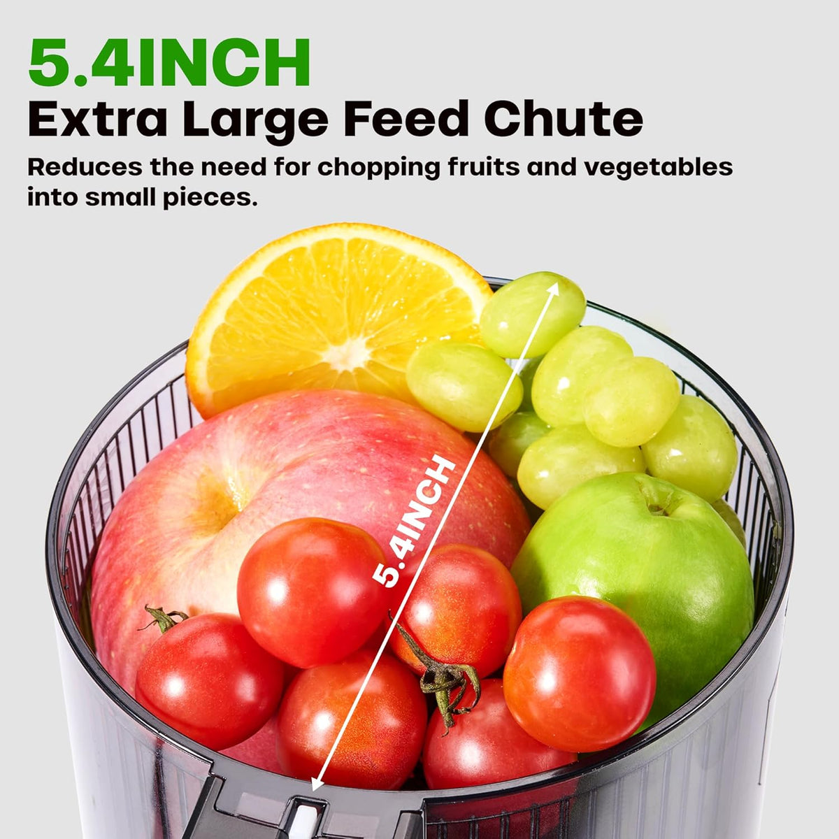 Cold Press Juicer, 5.4" Wide Feed Chute Juicer Machines for Vegetable and Fruit, Slow Masticating Juicer Easy to Clean, Grey