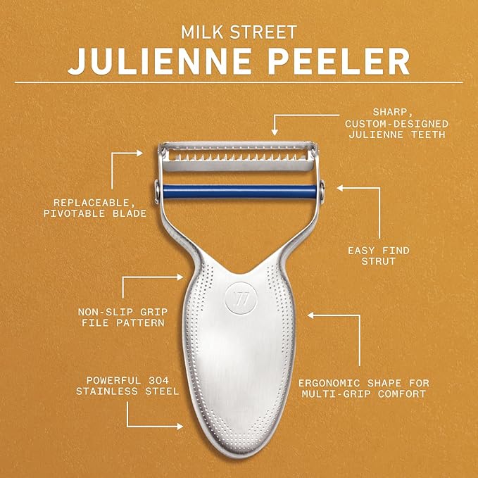 Milk Street Julienne Peeler, Vegetable Julienne Peeler, Peeler for Tough Veggies, Potatoes, Carrots, Squash, Stainless Steel Replaceable Blades, Dishwasher Safe