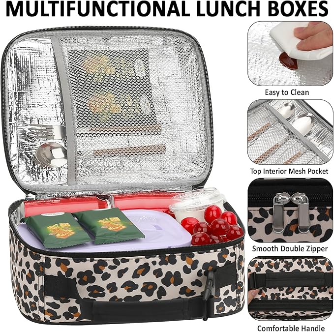 Lunch Box Kids Insulated Lunch Bag for Boys Girls Cute Reusable Lunch Tote Bag Waterproof Portable Thermal Lunch Box Kids for School Picnic Travel Leopard Print
