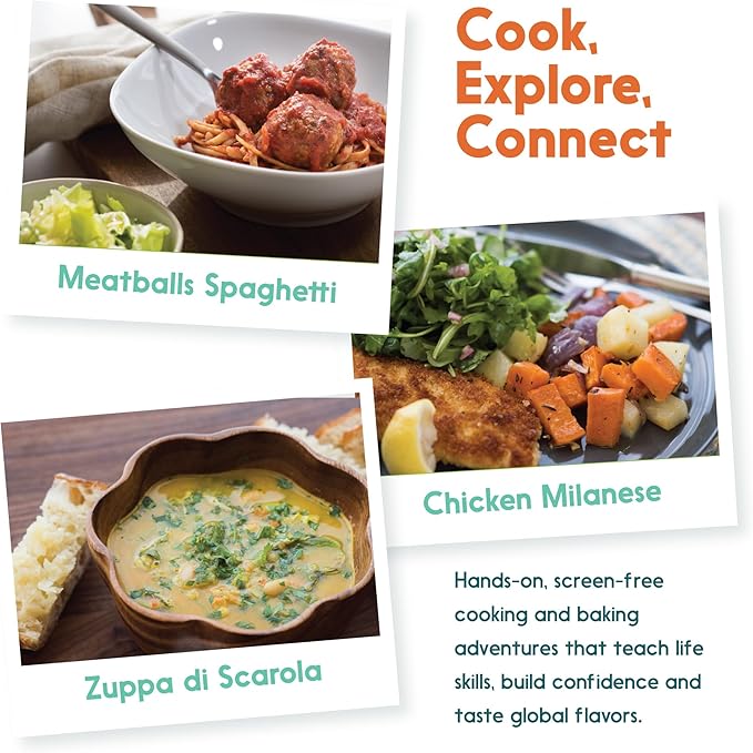 eat2explore Cooking Kits for Kids 14 Pcs – Interactive & Educational Kids Cooking Sets Real for Ages 5 and Up,3 Recipe Cards & Global Ingredients – Perfect for Families and Homeschooling Italy Edition