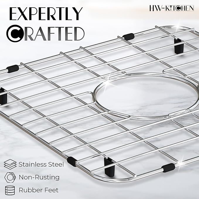 HW Kitchen 12" x 10" Stainless Steel Sink Rack - Farm Sink Protector, Mat, Drying Rack