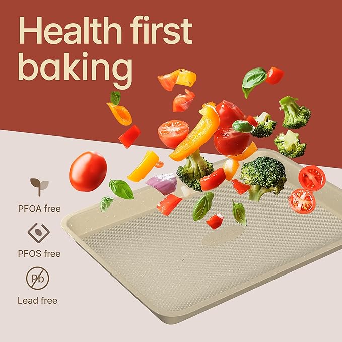 Diamond Bottom Cookie Sheet Set of 2, Nonstick White Marble Carbon Steel Baking Pans for Crisp Baking, Space-Saving Stackable Trays, PFOA, PFOS, PTFE Free, Oven Safe Up to 450°F, Small & Medium Pans