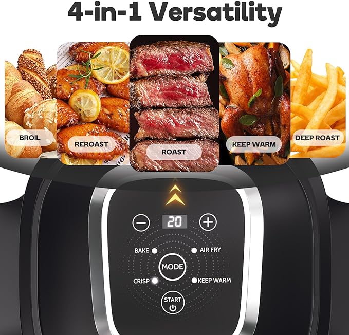 4-in-1 Glass Air Fryer, 1500W High Power Countertop Oven with Dual Glass Baskets with Lids, 180-400℉ Precise Heat Air Fryer Oven, PFOA & PFAS-Free, Dishwasher Safe, Ideal Kitchen Gift