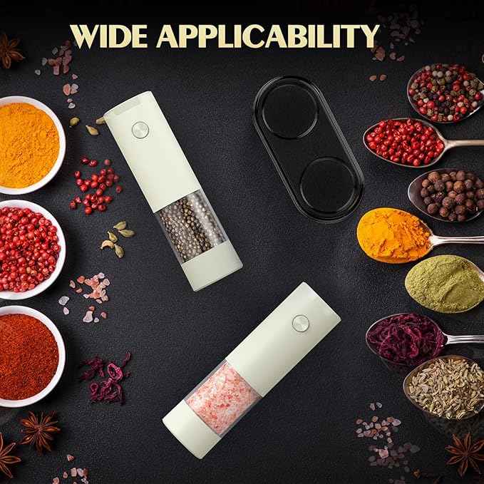 1 Pack Salt and Pepper Grinder-Electric Adjustable Coarseness Salt Pepper Grinder Shakers House Warming Gifts Automatic Battery Pepper Mill Shakers Gifts for Women Wedding Registry Must Haves