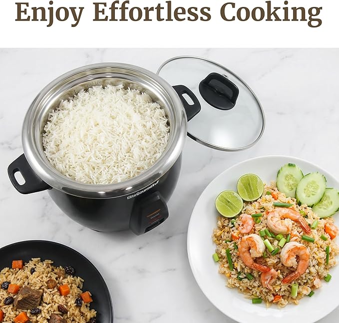 Elite Gourmet ERC2010B Electric Rice Cooker with Stainless Steel Inner Pot Makes Soups, Stews, Porridge's, Grains and Cereals, 10 cups cooked (5 Cups uncooked), Black