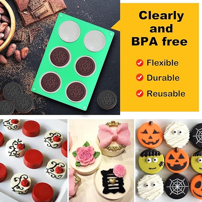 Siodisr 2Pcs Oreo Cookie Chocolate Silicone Mold, 6-Cavity Round Cylinder Oreo Chocolate Cover Molds for Candy, Silicone Baking Molds for Mini Cakes, Jelly