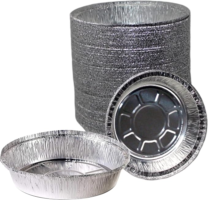 EcoQuality 7" Round Aluminum Foil Pans - Disposable Containers with Foldable Walls for Pie Baking, Cooking, Serving, Reheating, and Storing - Freezer and Oven Safe Tart Pan 250 Pack
