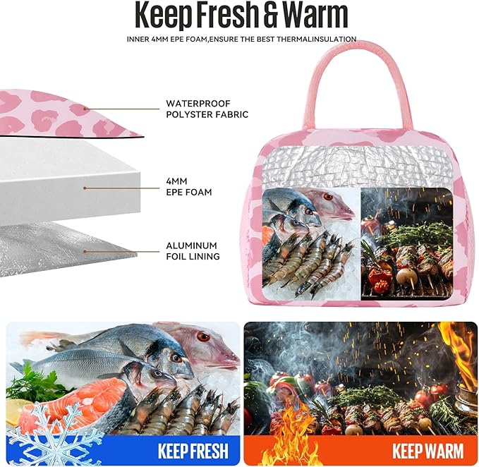 douyadady Lunch Bag Women/Men Lunch Box Women/Men (pink leopard)