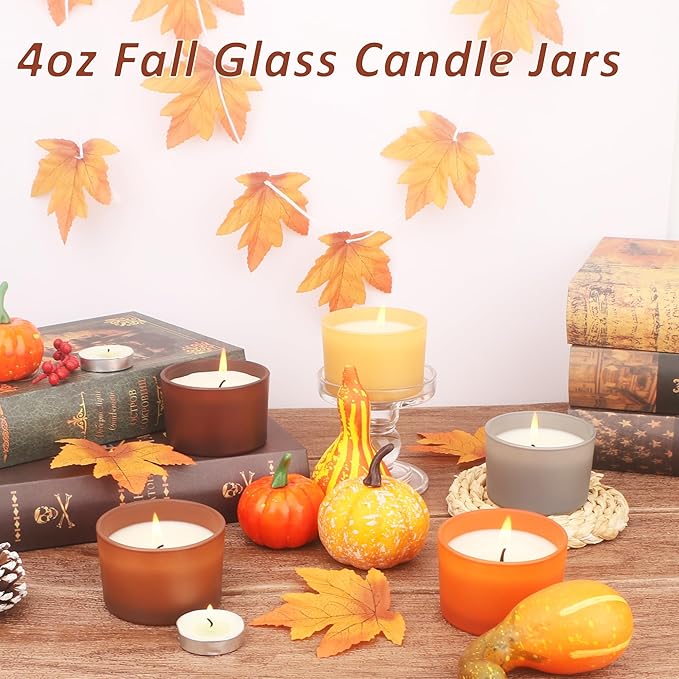 MILIVIXAY 20 Pack 4 OZ Fall Candle Jars with Lids and Candle Making Kits - Bulk Wide Mouth Small Empty Candle Jars for Making Candles - Spice, Powder Containers.
