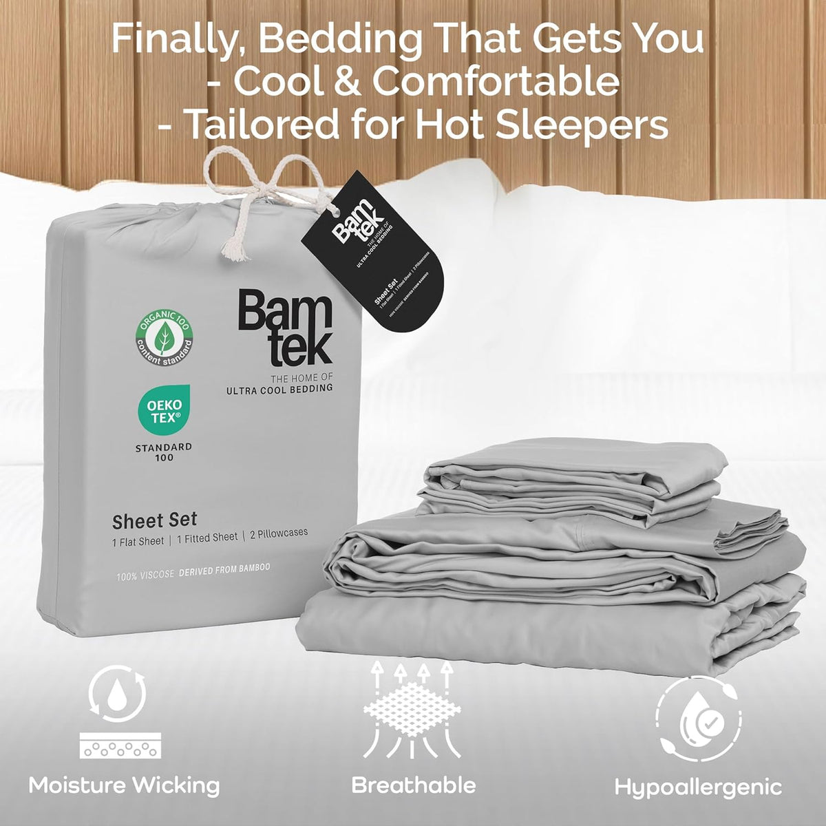100% Viscose from Bamboo Sheets King Size, Super Soft Bedding Set, 4PC Cooling Sheets for Hot Sleepers, Vegan Silk Moisture Wicking, Organically Grown Bedsheet, Gray Mist - 76" x 80"