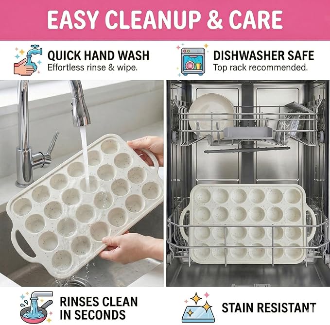 1-Pack - Silicone Mini Muffin Pan – 24-Cup, Nonstick Silicone Muffin Pans for Baking with Metal-Reinforced Handles, – BPA-Free Muffin Tin Tray for Mini Cupcakes & Snacks – Dishwasher Safe, Cream