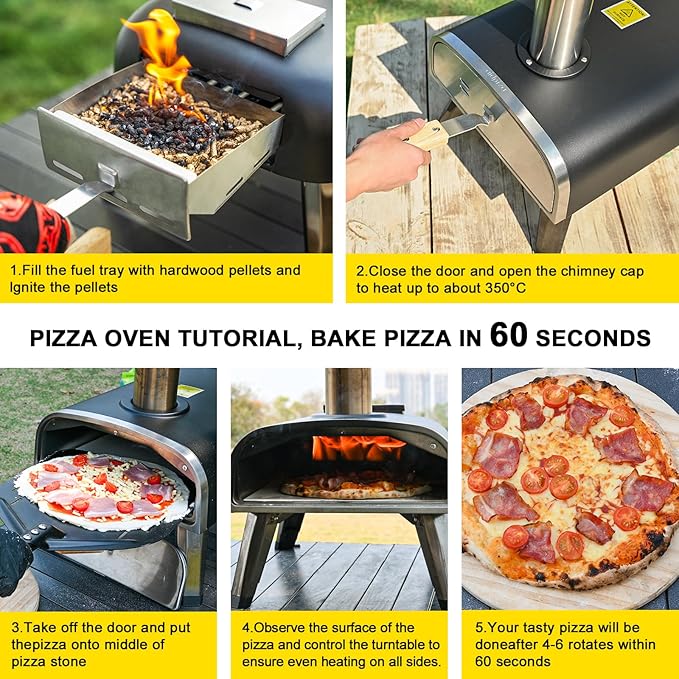 aidpiza Pizza Oven Outdoor 12" Wood Fired Pizza Ovens Pellet Pizza Stove for outside, Portable Stainless Steel Pizza Oven for Backyard Pizza Ovens