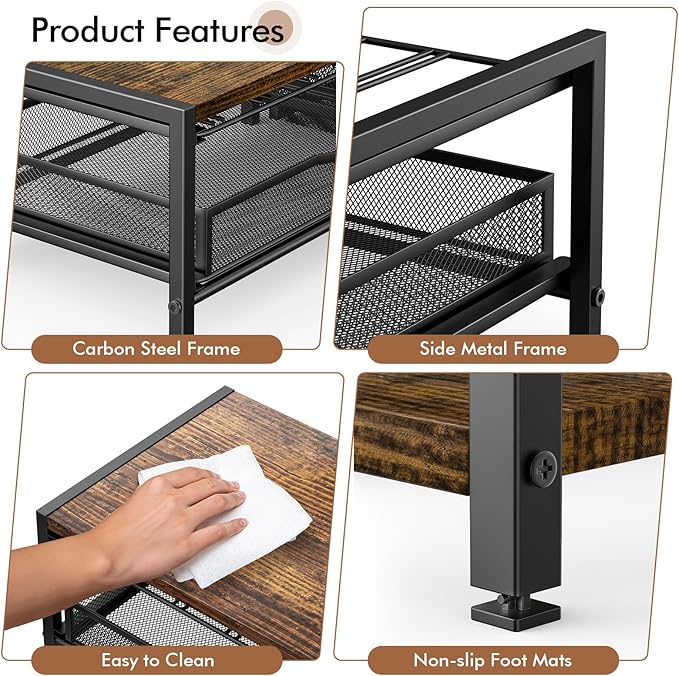 K Cup Holder, 2-Tier Coffee Pod Holder for 60 Pods, K Cup Drawer Organizer with Sliding Storage Drawer, Coffee Bar Station Organizer for Countertop, Space Saving, Home & Office, Brown