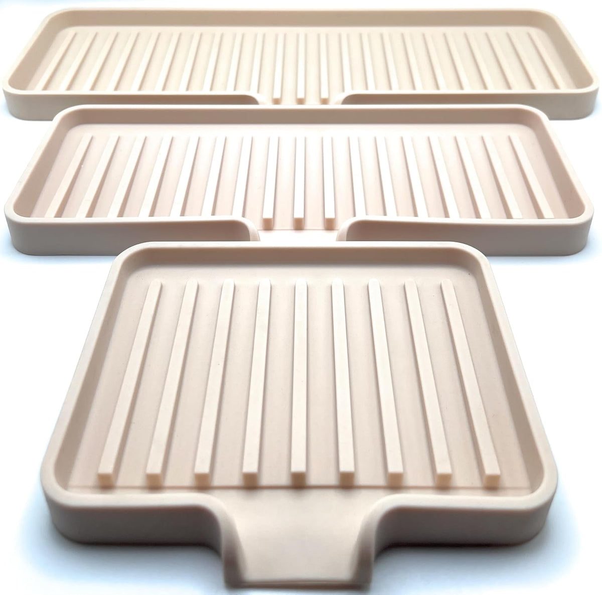 Happitasa Silicone Soap Dish Tray and Sponge Holder with Drain Chute, Pack of 2 | Bathroom and Kitchen Sink Organizer Caddy (Sand Dollar, 5.2"x4", 7.2 Ounces)