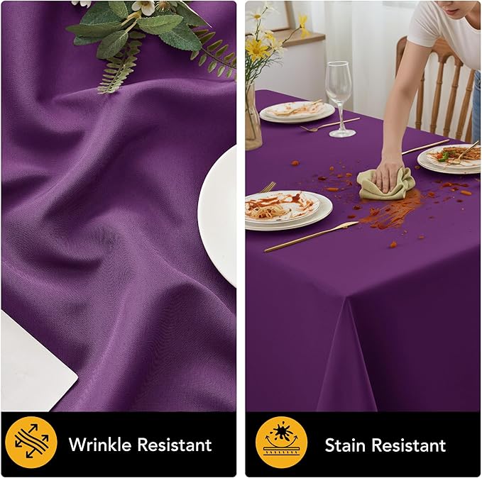 6-Pack Purple Tablecloths for Square Tables, 54 x 54 Inches, Stain-Resistant Polyester Fabric for 2 Foot Tables - Washable Table Covers for Weddings, Banquets, Birthday Parties, Events