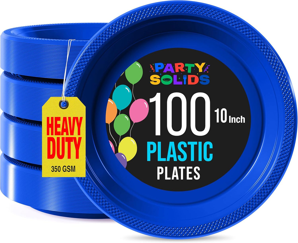 Exquisite Party Solids Dark Blue Plastic Plates For Party 10" Dark Blue Disposable Plates Heavy Duty Supplies 100 Pcs Plastic Dinnerware Sets Heavy Duty 350 GSM Disposable Dinnerware Set