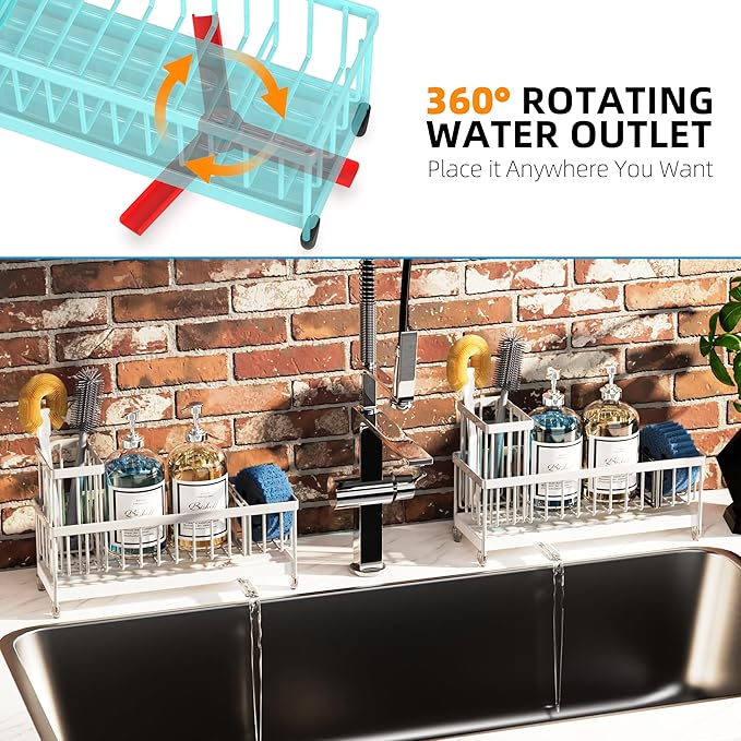 Moforoco Extra Large Kitchen Sink Caddy, Rustproof Sponge Holder with High Brush Holder, Stainless Steel White Kitchen Caddy Sink Countertop Organizer, Sponge Caddy for Kitchen Sink