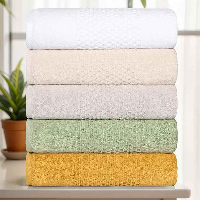 Superior Playa Zero Twist Cotton Medium Weight Towels, for Guest Bath, Bathroom, Shower, Spa, Plush, Quick Dry, Ultra-Soft Towels, Bath Essentials, Waffle Textured, 6 Piece Assorted Towel Set, White