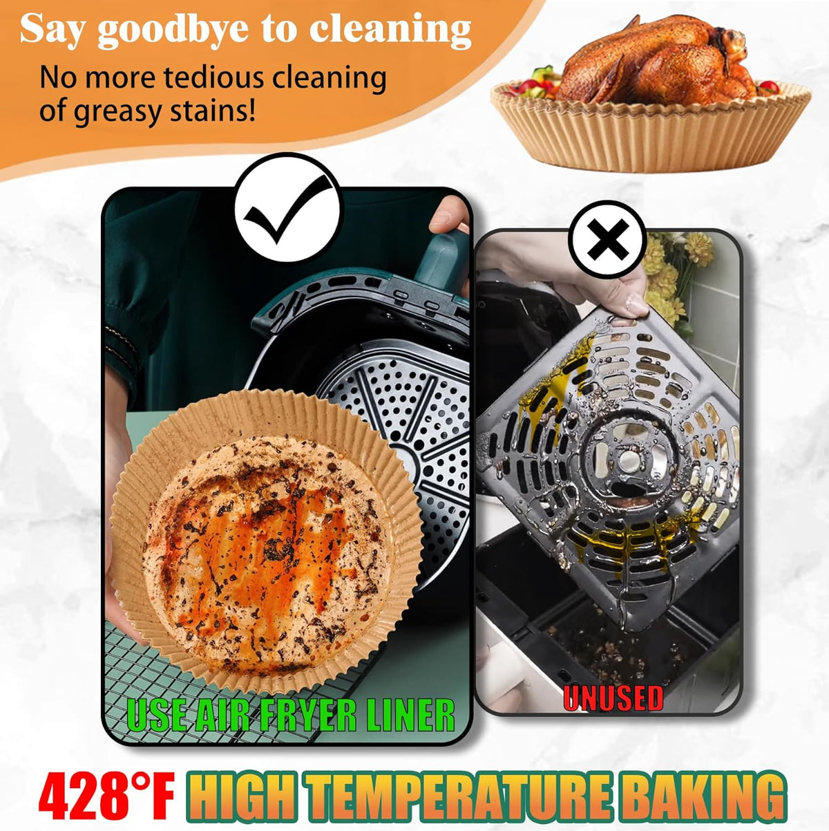 Air Fryer Disposable Paper Liners for Ninja AF161 AF150AMZ, 125 Pcs Round Parchment Cooking Liner for Airfryer, Microwave Oven, Frying Pan, 8 Inch Fryers Filters Sheets for 5 6 7 8 Qt Baking Basket