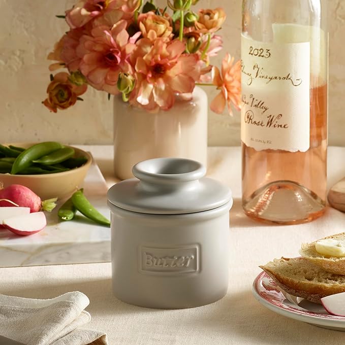 Butter Bell - The Original Butter Bell crock by L Tremain, a Countertop French Ceramic Butter Dish Keeper for Spreadable Butter, Café Matte Collection, Stone
